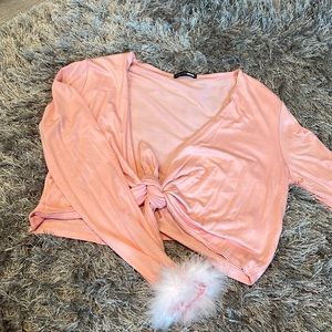 Long sleeve pink knot tie long sleeve with fuzzy wrists